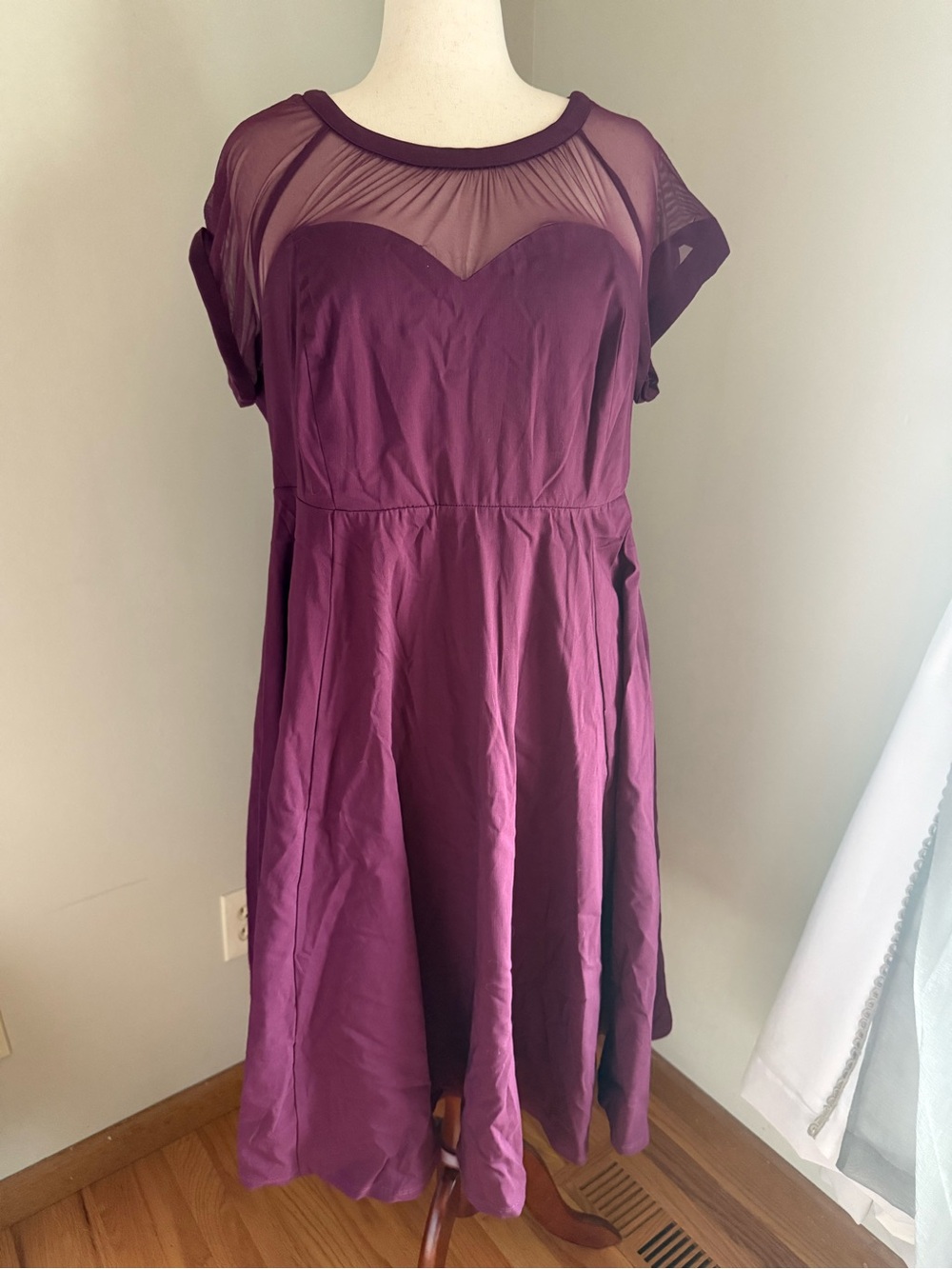torrid Plum Sheer-Yoke Midi Dress